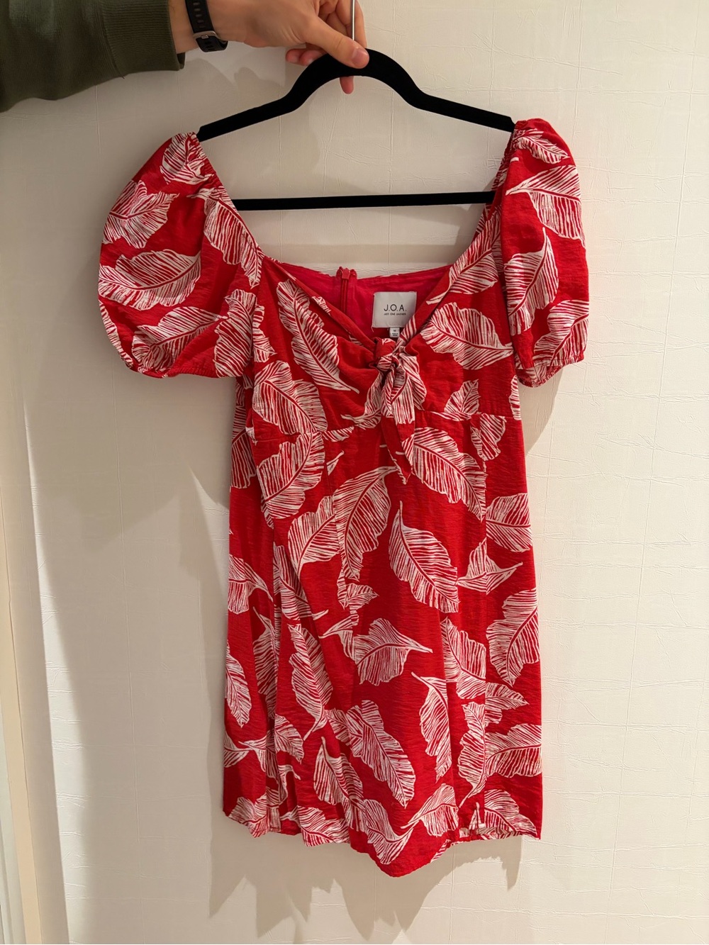 J.O.A. Red and White Leaf-Print Mini Dress